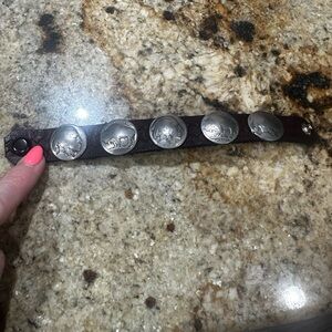 Silver Coin Leather Bracelet